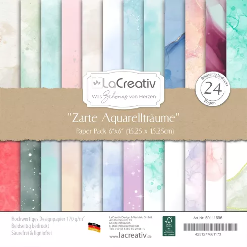 LaCreativ - Designpapier "Zarte Aquarellträume" Paper Pack 6x6" - 24 Bogen