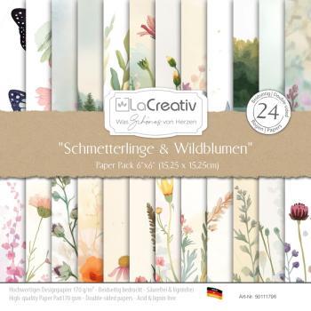 LaCreativ - Designpapier "Schmetterlinge & Wildblumen" Paper Pack 6x6" - 24 Bogen
