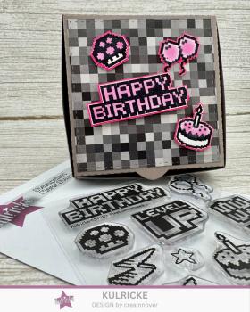 Preview: Kulricke Stempel "Pixelgeburtstag" 10x10cm Clear Stamp