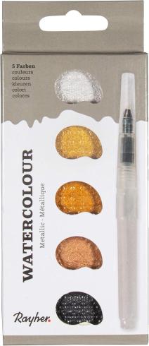 Rayher Watercolour Metallic Gold - 5-Farben-Set inkl. Wassertankpinsel