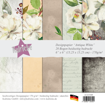Designpapier "Antique White" 6x6" 20 Bogen beidseitig