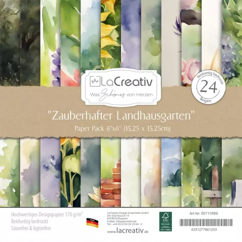 LaCreativ - Designpapier "Zauberhafter Landhausgarten" Paper Pack 6x6" - 24 Bogen