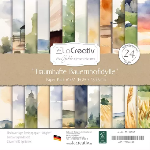 LaCreativ - Designpapier "Traumhafte Bauernhofidylle" Paper Pack 6x6" - 24 Bogen