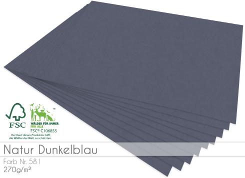 Cardstock "Natur" - Bastelpapier 270g/m² DIN A4 in natur dunkelblau - 5 Bogen