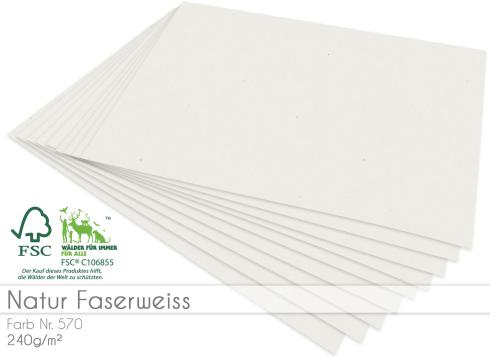 Cardstock "Natur" - Bastelpapier 240g/m² DIN A4 in natur faserweiss - 5 Bogen