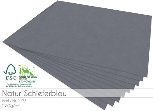 Cardstock "Natur" - Bastelpapier 270g/m² DIN A4 in natur schieferblau - 5 Bogen