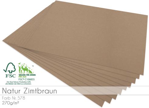 Cardstock "Natur" - Bastelpapier 270g/m² DIN A4 in natur zimtbraun - 5 Bogen