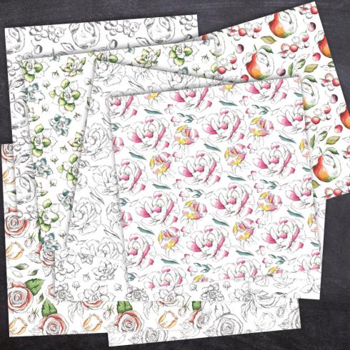 Preview: Designpapier "Aquarell Flowers" 6" 170g/m²