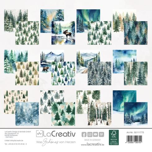 Preview: LaCreativ - Designpapier "Verschneiter Tannenwald" Paper Pack 6x6" - 24 Bogen