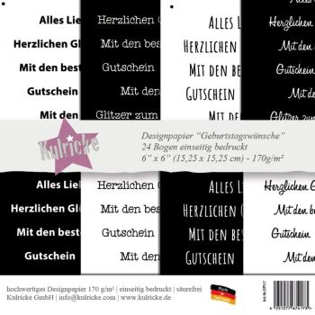 Kulricke Designpapier - "Geburtstagswünsche"  Paper Pack 6" 170g/m²