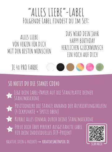 Preview: Kulricke Designpapier - "Alles Liebe " Label Papier A7