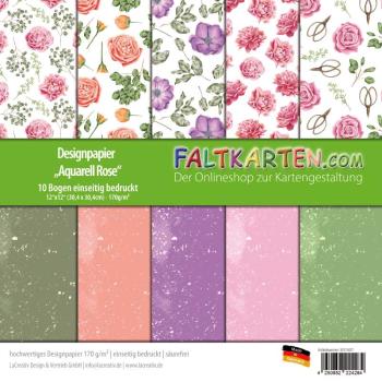 Designpapier 12"x12" 170gr "Aquarell Rose" 10 Bogen
