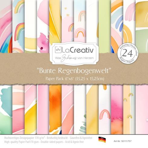 LaCreativ - Designpapier "Bunte Regenbogenwelt" Paper Pack 6x6" - 24 Bogen