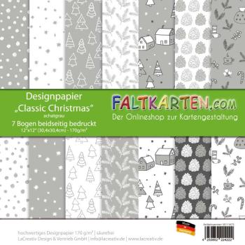 Designpapier 12"x12" beidseitig bedruckt "Classic Christmas" in achatgrau