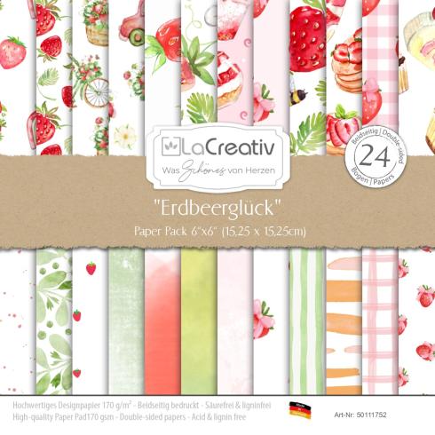 LaCreativ - Designpapier "Erdbeerglück" Paper Pack 6x6" - 24 Bogen
