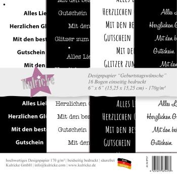Kulricke Designpapier - "Geburtstagswünsche" Paper Pack 6" 170g/m²