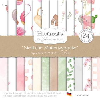 LaCreativ - Designpapier "Niedliche Muttertagsgrüße" Paper Pack 6x6" - 24 Bogen