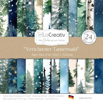 LaCreativ - Designpapier "Verschneiter Tannenwald" Paper Pack 6x6" - 24 Bogen