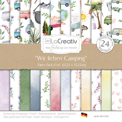 LaCreativ - Designpapier "Wir lieben Camping" Paper Pack 6x6" - 24 Bogen