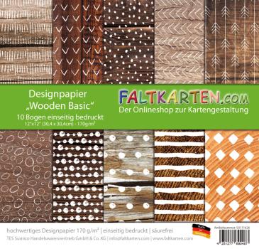 Designpapier 12"x12" 170gr "Wooden Basic" 10 Bogen