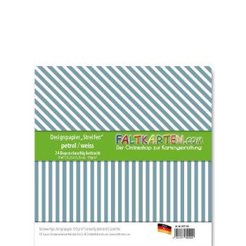 Designpapier "Streifen" 6" 170g/m² petrol