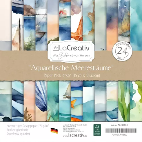LaCreativ - Designpapier "Aquarellische Meeresträume" Paper Pack 6x6" - 24 Bogen