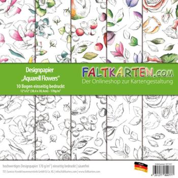 Designpapier 12"x12" 170gr "Aquarell Flowers" 10 Bogen