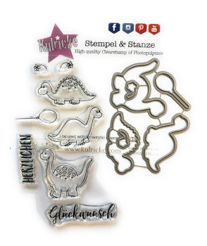 Kulricke Stempelset mit Stanze "Dino"  Clear Stamp / Die