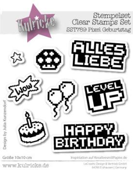 Kulricke Stempel "Pixelgeburtstag" 10x10cm Clear Stamp