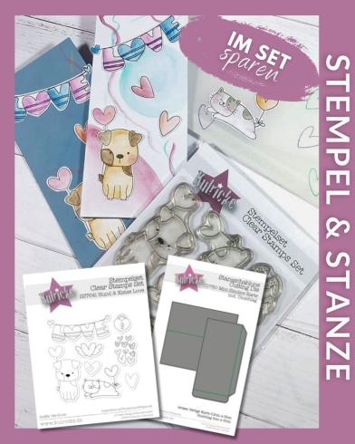 Preview: Bundle Kulricke Stempel "Hund & Katze Love" & Stanze "Mini Slimline Karte incl. Umschlag"