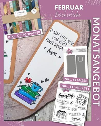 Kulricke Bundle "Lesezeichen Bücherliebe" inkl. Stanze, Stempel und Designpapier