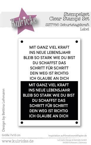 Kulricke Stempelset "Geburtstagskraft" Label A7 Clear Stamp