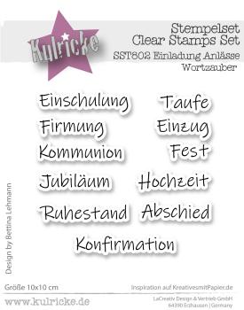 Kulricke Stempel "Einladung Anlässe Wortzauber" 10x10cm Clear Stamp