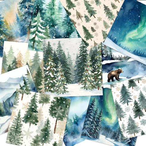 Preview: LaCreativ - Designpapier "Verschneiter Tannenwald" Paper Pack 6x6" - 24 Bogen