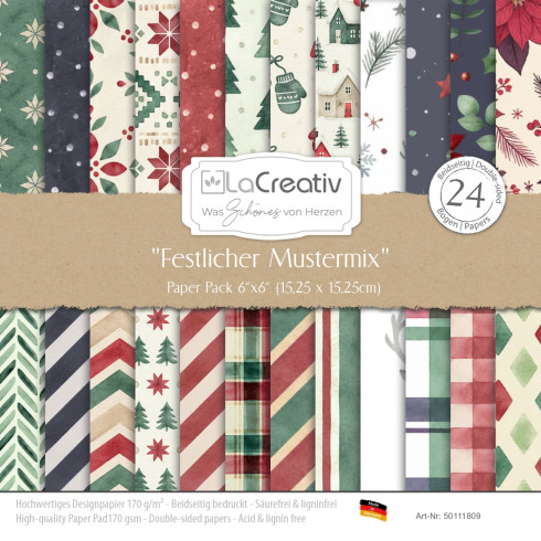 LaCreativ - Designpapier "Festlicher Mustermix" Paper Pack 6x6" - 24 Bogen