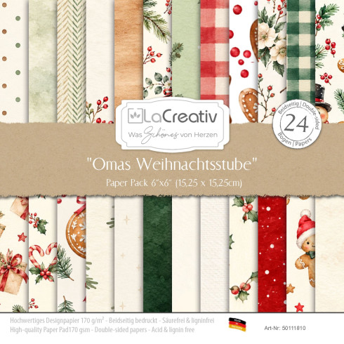 LaCreativ - Designpapier "Omas Weihnachtsstube" Paper Pack 6x6" - 24 Bogen