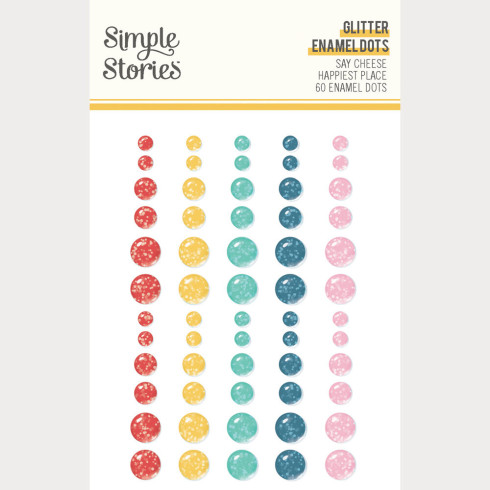 Preview: Simple Stories - Glitter Enamel Dots "Say Cheese Happiest Place" 60 Stück