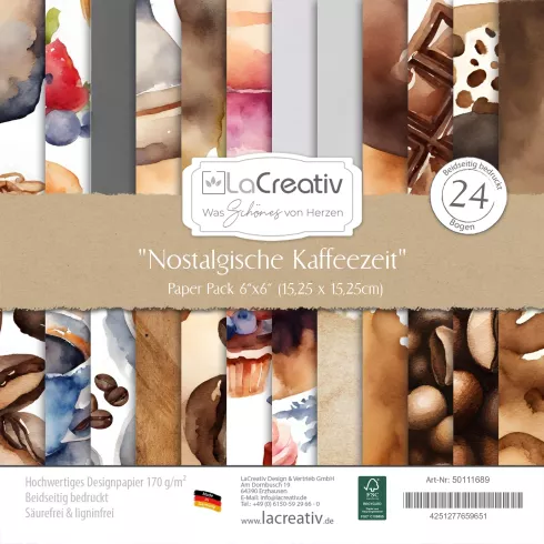 LaCreativ - Designpapier "Nostalgische Kaffeezeit" Paper Pack 6x6" - 24 Bogen 