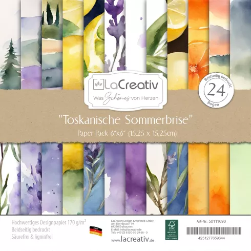 LaCreativ - Designpapier "Toskanische Sommerbrise" Paper Pack 6x6" - 24 Bogen