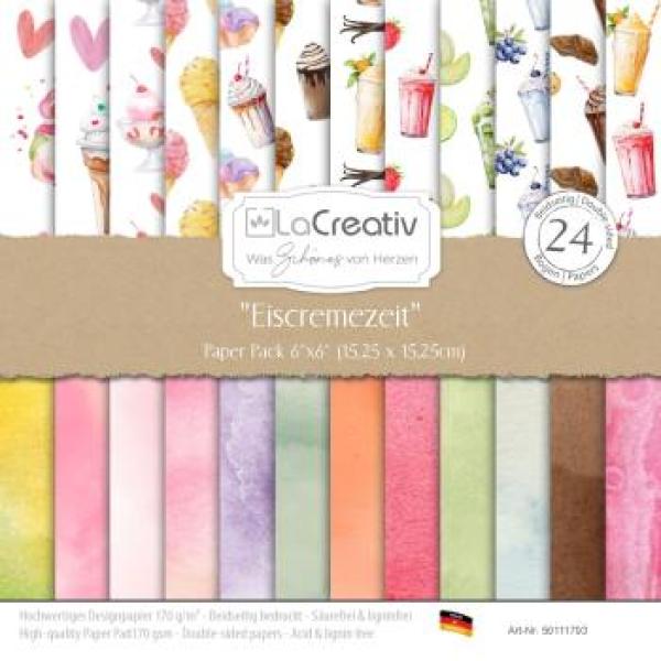 LaCreativ - Designpapier "Eiscremezeit" Paper Pack 6x6" - 24 Bogen