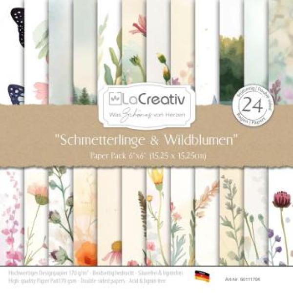 LaCreativ - Designpapier "Schmetterlinge & Wildblumen" Paper Pack 6x6" - 24 Bogen