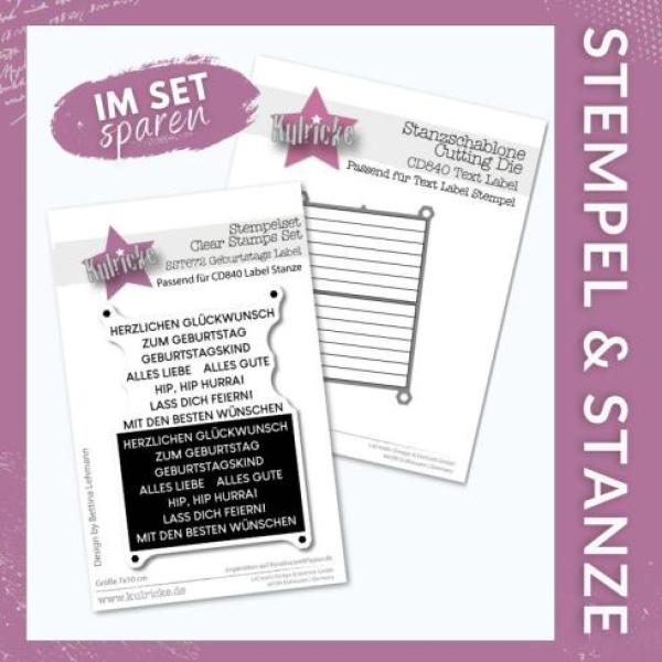 Kulricke Stempelset "Geburtstags Label" + Stanzschablone "Text Label"