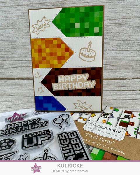 Kulricke Stempel "Pixelgeburtstag" 10x10cm Clear Stamp
