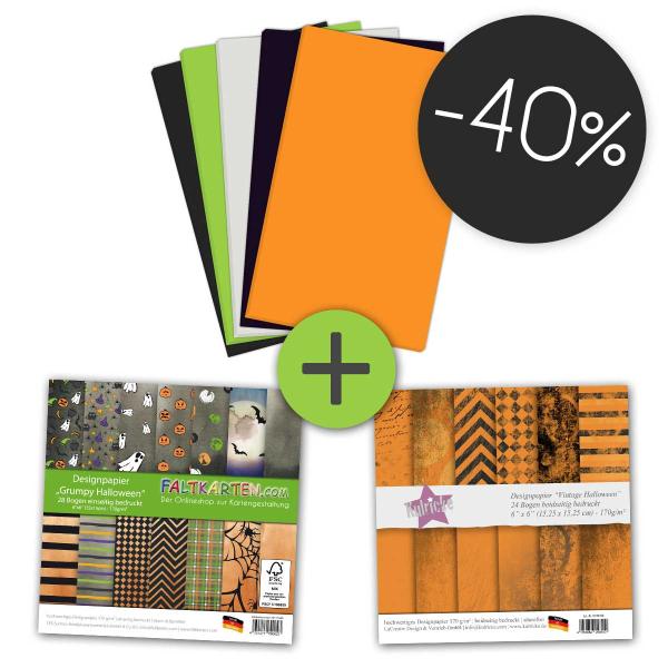 Papier-Bundle "Halloween" Farbkarton-Set + Designpapiere
