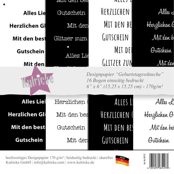 Kulricke Designpapier - "Geburtstagswünsche"  Paper Pack 6" 170g/m²
