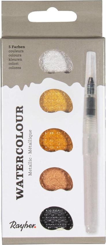 Rayher Watercolour Metallic Gold - 5-Farben-Set inkl. Wassertankpinsel