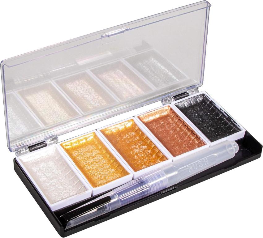 Rayher Watercolour Metallic Gold - 5-Farben-Set inkl. Wassertankpinsel