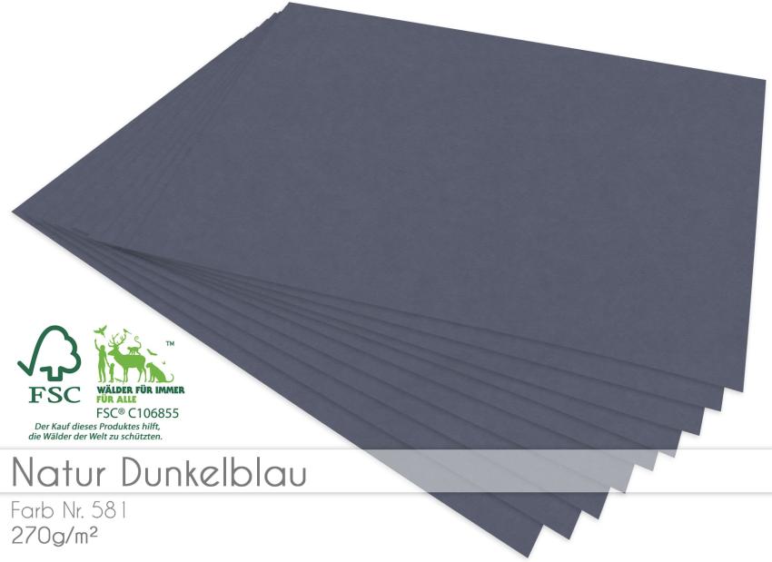 Cardstock "Natur" - Bastelpapier 270g/m² DIN A4 in natur dunkelblau - 5 Bogen