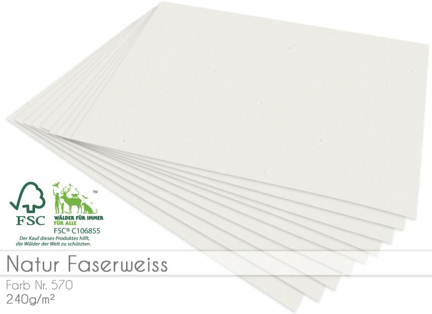 Cardstock "Natur" - Bastelpapier 240g/m² DIN A4 in natur faserweiss - 5 Bogen