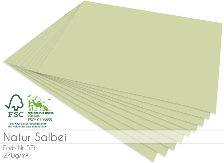 Cardstock "Natur" - Bastelpapier 270g/m² DIN A4 in natur salbei - 5 Bogen